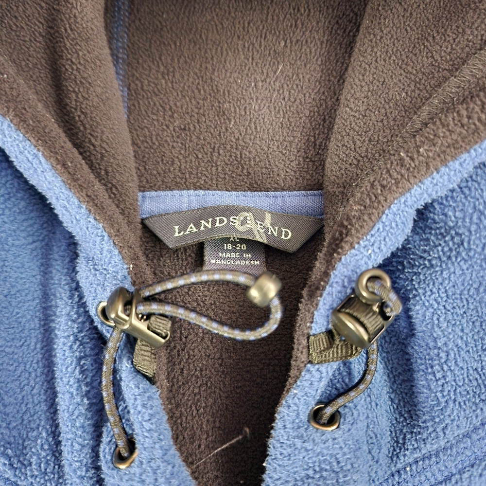 Land's End Hooded Fleece Coat Jacket Plus Women's XL 18-20 Blue Black - Picture 9 of 14